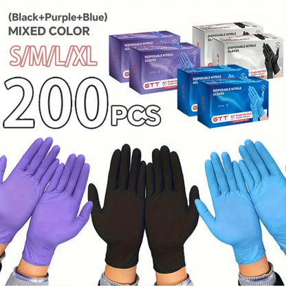 200-Piece Heavy-Duty Nitrile Gloves Bulk Pack - Black, Purple, Blue, 5Mil Thickness, Disposable, Powder-Free, Latex-Free, Chemical Resistant, Flexible and Form-Fitting for Industrial, Automotive, Cooking, Cleaning, and Pet Grooming Applications