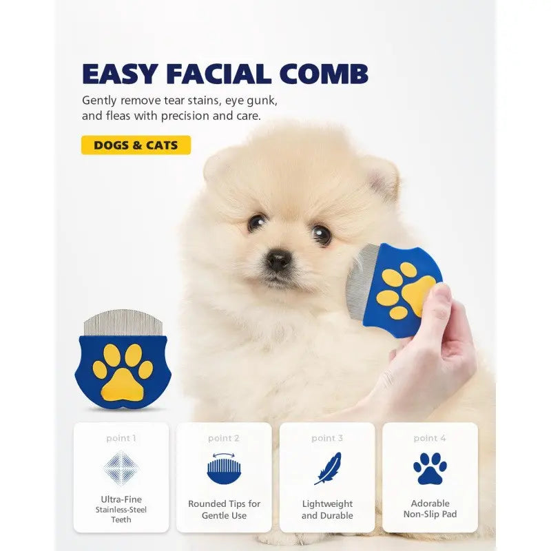Professional Pet Grooming Comb for Dogs and Cats - Mini Face Brush for Shedding Control and Flea Removal, Essential Care Accessory