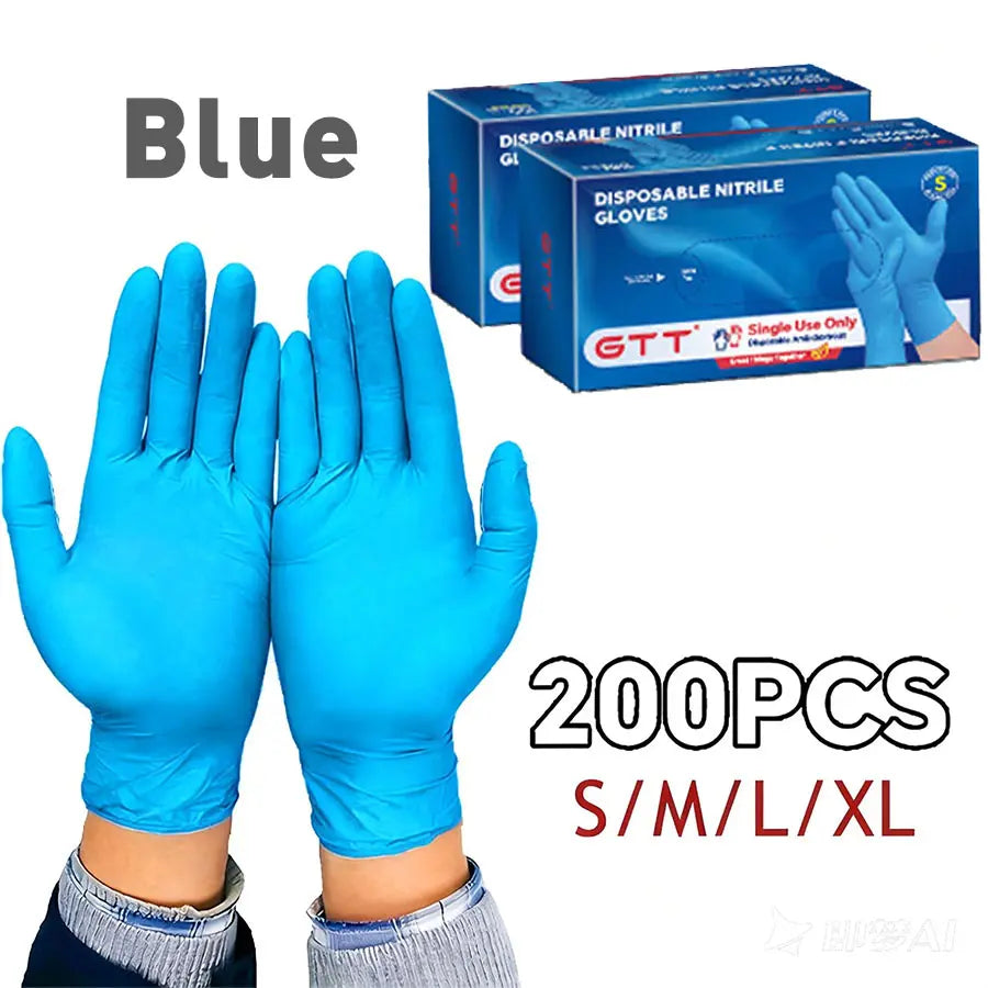 200-Piece Heavy-Duty Nitrile Gloves Bulk Pack - Black, Purple, Blue, 5Mil Thickness, Disposable, Powder-Free, Latex-Free, Chemical Resistant, Flexible and Form-Fitting for Industrial, Automotive, Cooking, Cleaning, and Pet Grooming Applications