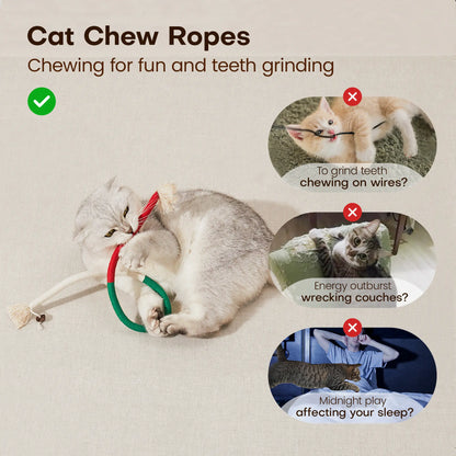 Potaroma 3-Piece Cat Chew Rope Toy Set: Safe Dental Care and Calming Interactive Toys for Indoor Kittens