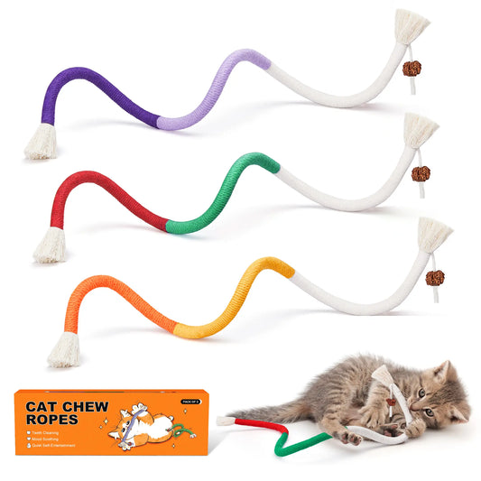 Potaroma 3-Piece Cat Chew Rope Toy Set: Safe Dental Care and Calming Interactive Toys for Indoor Kittens