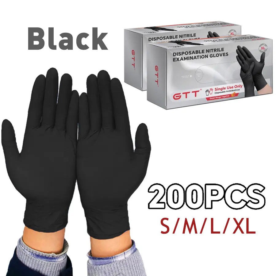 200-Piece Heavy-Duty Nitrile Gloves Bulk Pack - Black, Purple, Blue, 5Mil Thickness, Disposable, Powder-Free, Latex-Free, Chemical Resistant, Flexible and Form-Fitting for Industrial, Automotive, Cooking, Cleaning, and Pet Grooming Applications