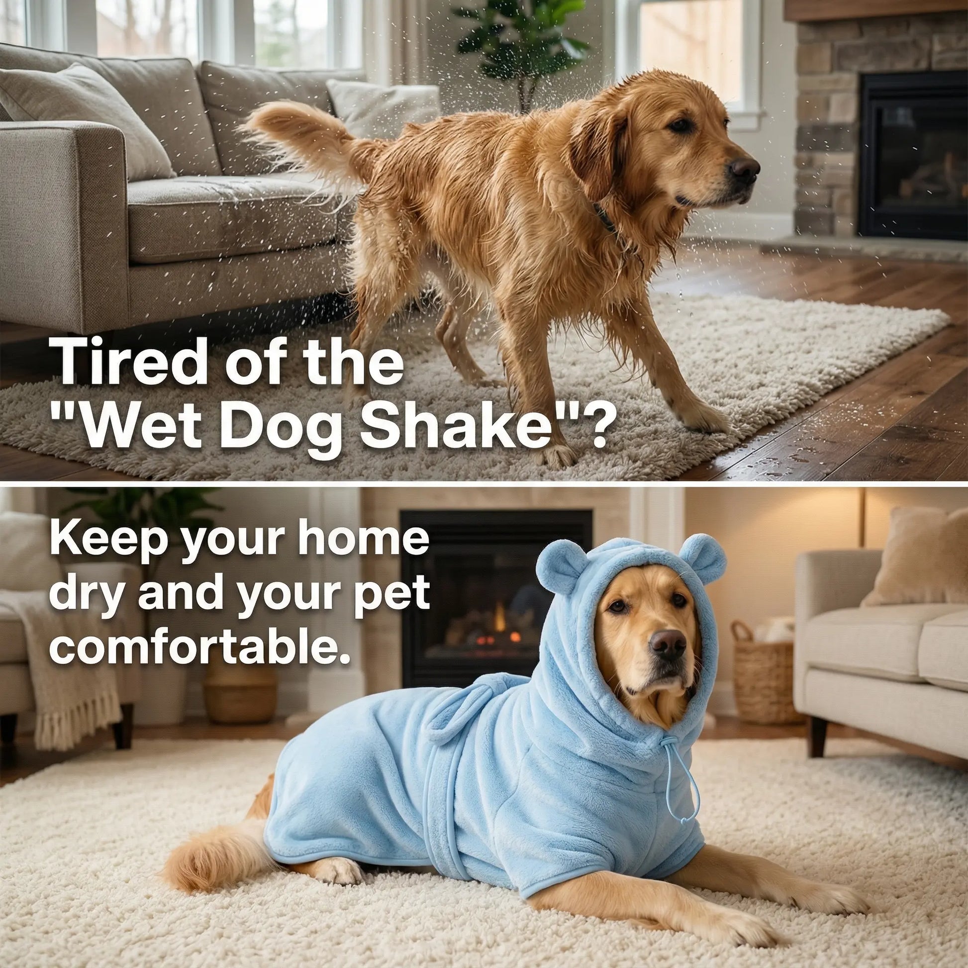Koogal Adjustable Waistband Microfiber Dog Bath Robe and Towels for Quick Drying - Suitable for Small to Large Dogs (6 to 115 lbs)