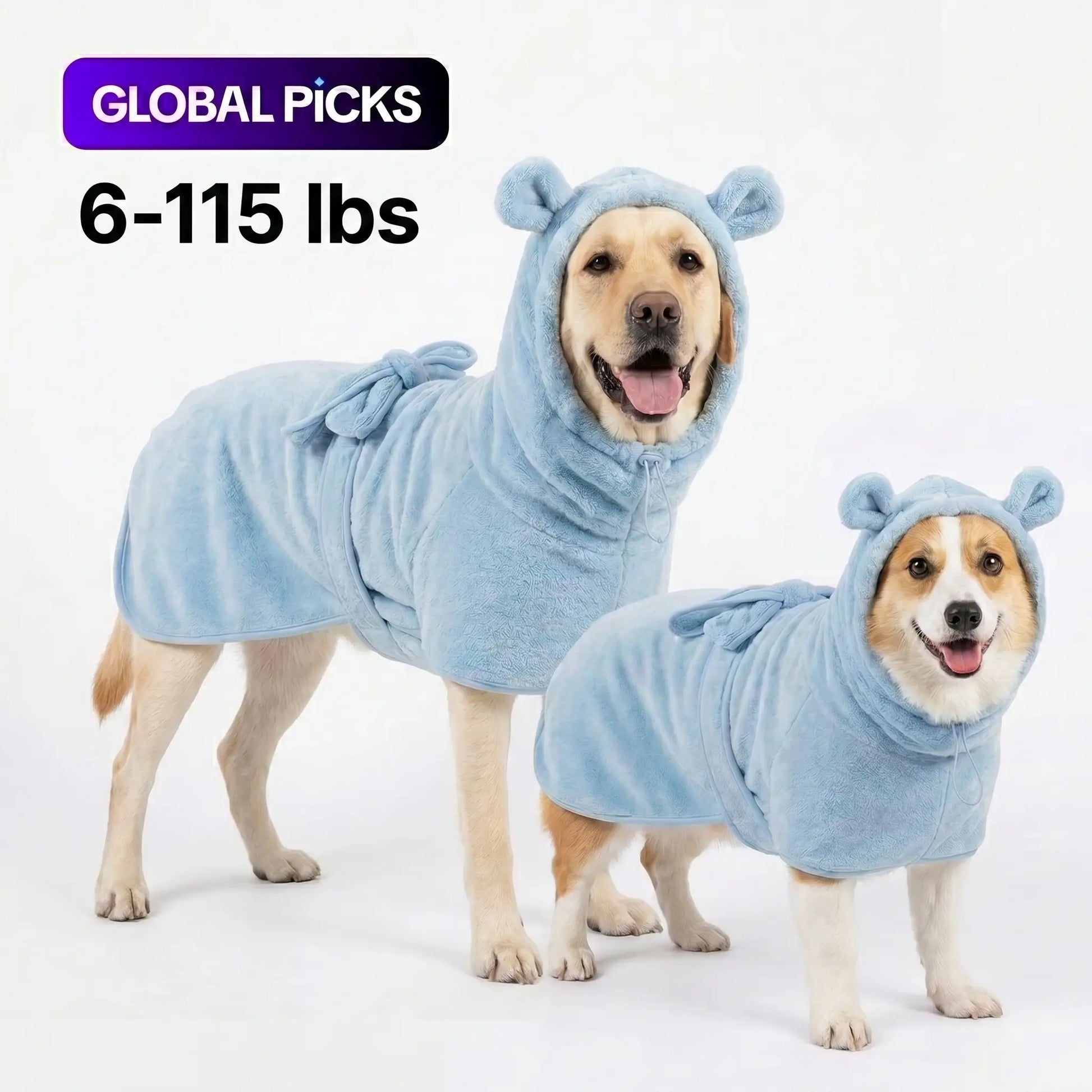 Koogal Adjustable Waistband Microfiber Dog Bath Robe and Towels for Quick Drying - Suitable for Small to Large Dogs (6 to 115 lbs)