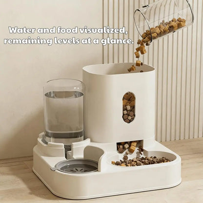 Automatic Pet Feeder and Water Fountain with Large Capacity Food Storage Dispenser for Dogs and Cats (Gray)