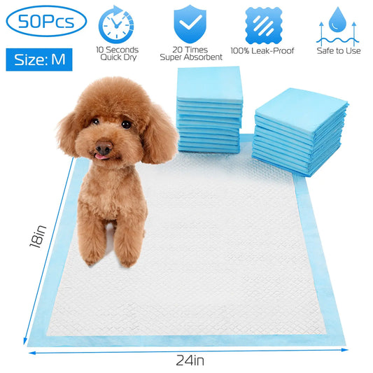 50-Pack Medium Pet Training Pads for Puppies and Cats - 24" x 18" Potty Training Solution