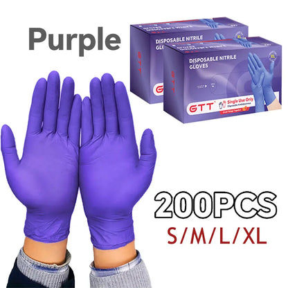 200-Piece Heavy-Duty Nitrile Gloves Bulk Pack - Black, Purple, Blue, 5Mil Thickness, Disposable, Powder-Free, Latex-Free, Chemical Resistant, Flexible and Form-Fitting for Industrial, Automotive, Cooking, Cleaning, and Pet Grooming Applications