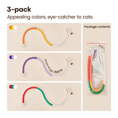 Potaroma 3-Piece Cat Chew Rope Toy Set: Safe Dental Care and Calming Interactive Toys for Indoor Kittens